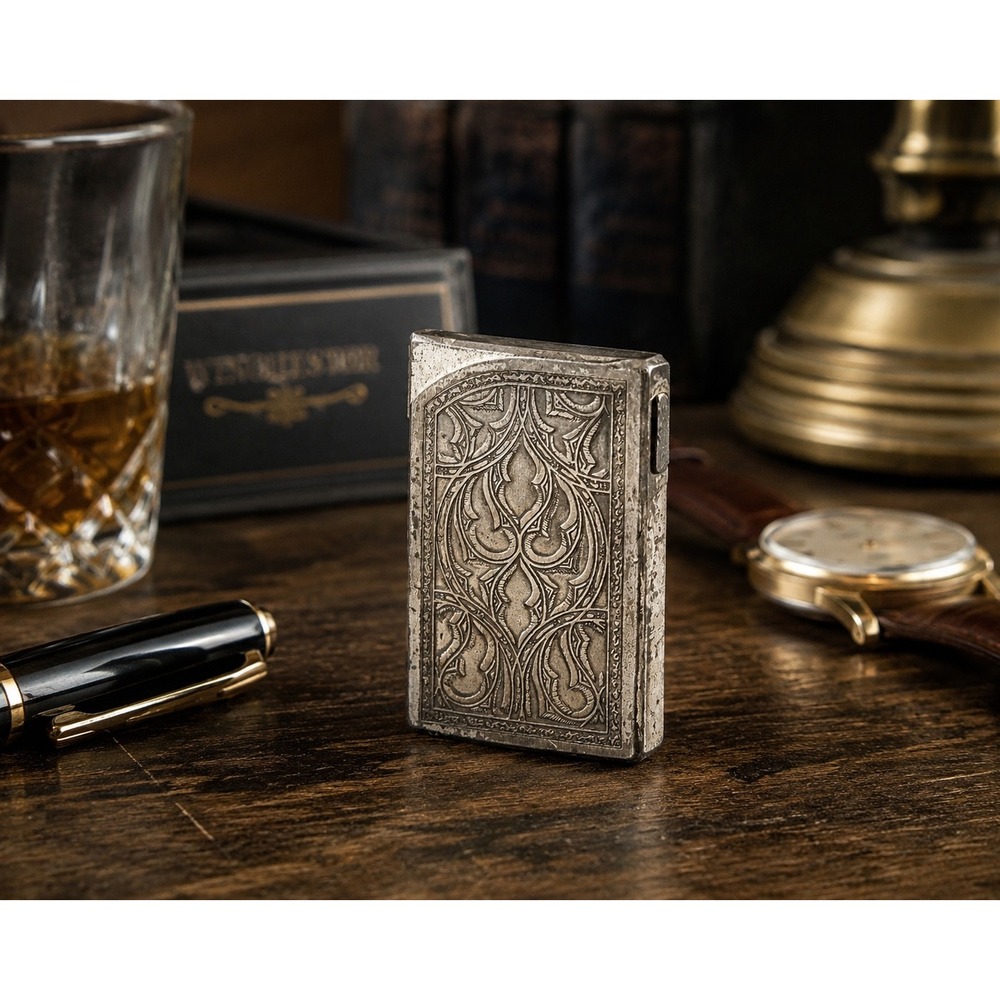 Vintage WIN Alfie P-800 Lighter Japan Ornate Floral Silver Tone 1970s Untested